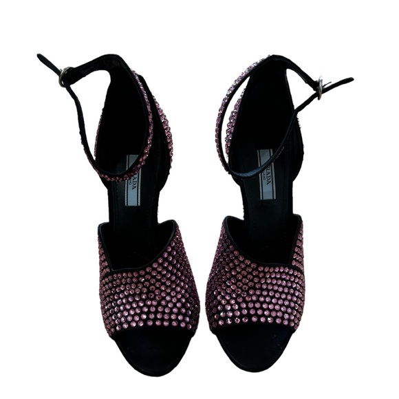 Prada Pink Crystal embellished satin ankle strap heels Sz. 37.5 - Picture 2 of 12